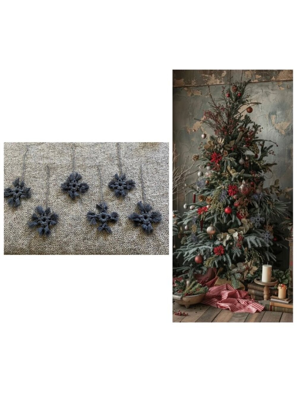 Handmade Cotton Snowflake Ornaments of 6 Gray NWT